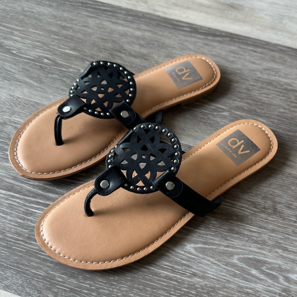 DV by Dolce Vita Black and Tan Sandals with Medallion Design